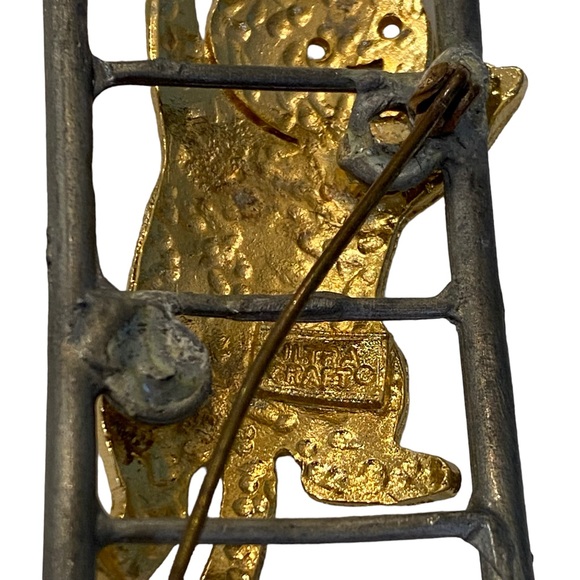 VTG Ultra Craft Cat On Ladder Goldstone And Pewter 3.25” Brooch Pin - Picture 4 of 4